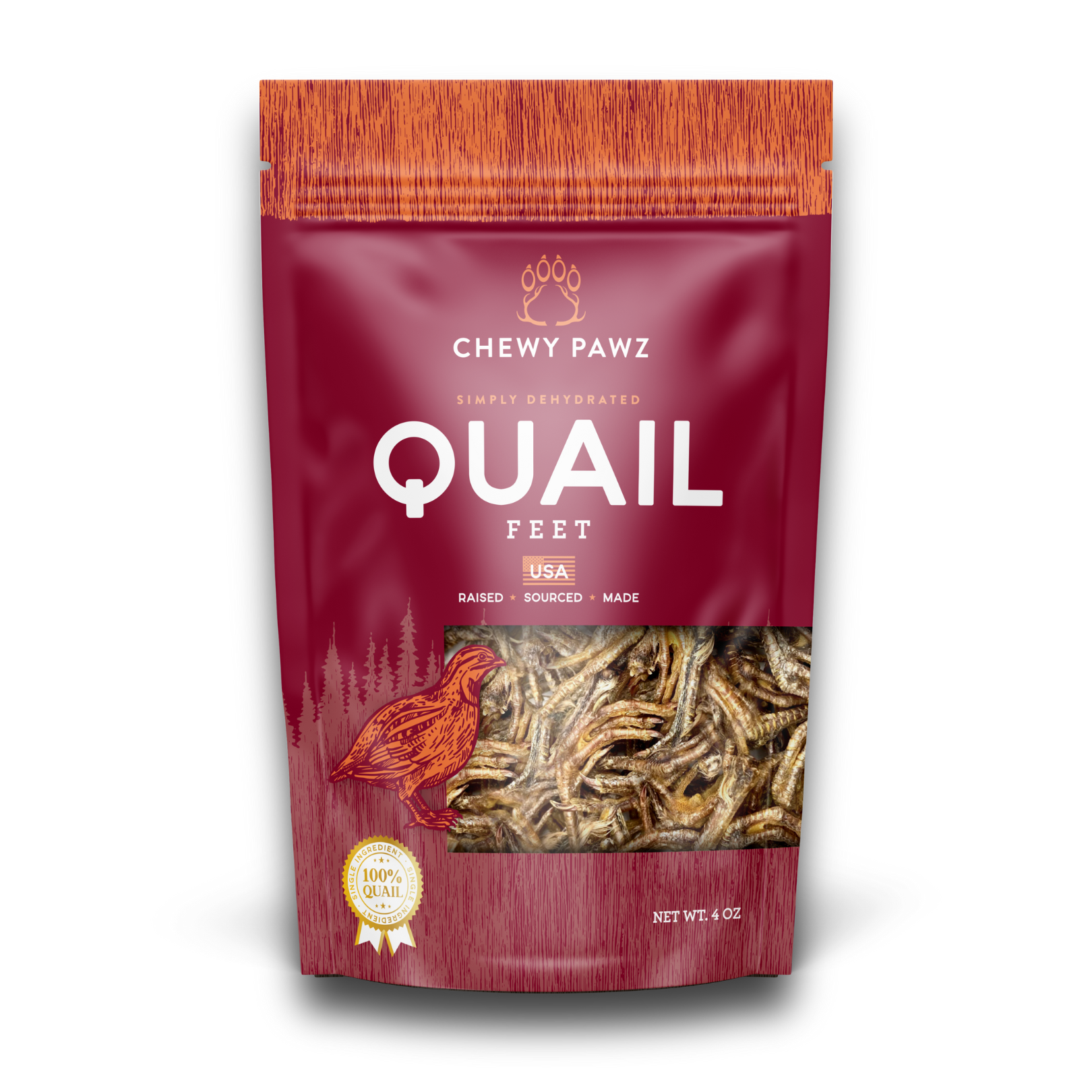 Package of Chewy Pawz Quail Feet on a white background